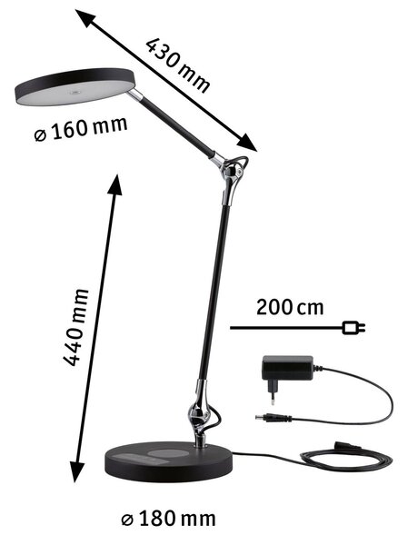 Paulmann Lampa biurkowa LED Numis, możliwość ściemniania, czarny, biuro, aluminium, nowoczesny