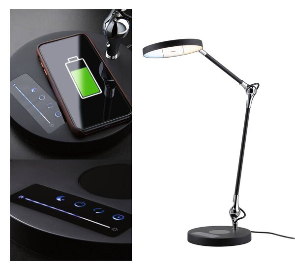 Paulmann Lampa biurkowa LED Numis, możliwość ściemniania, czarny, biuro, aluminium, nowoczesny