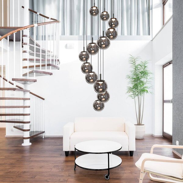 Steinhauer Lampa wisząca Bollique, możliwość ściemniania, aluminiowy / szary / cynkowy, salon / jadalnia, szkło