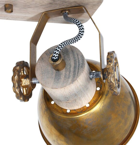 Steinhauer Reflektor sufitowy Gearwood, brązowy, 2-punktowy, metal, drewno, E27 możliwość ściemniania, brązowy / mosiężny, salon / jadalnia, drewno, vintage