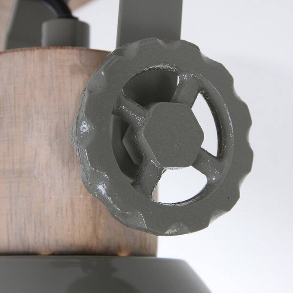 Steinhauer Reflektor sufitowy Gearwood, zielony, 2-punktowy, metal, drewno, E27 możliwość ściemniania, zielony, salon / jadalnia, drewno, vintage