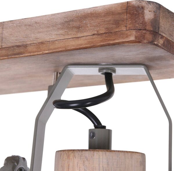 Steinhauer Reflektor sufitowy Gearwood, zielony, 2-punktowy, metal, drewno, E27 możliwość ściemniania, zielony, salon / jadalnia, drewno, vintage