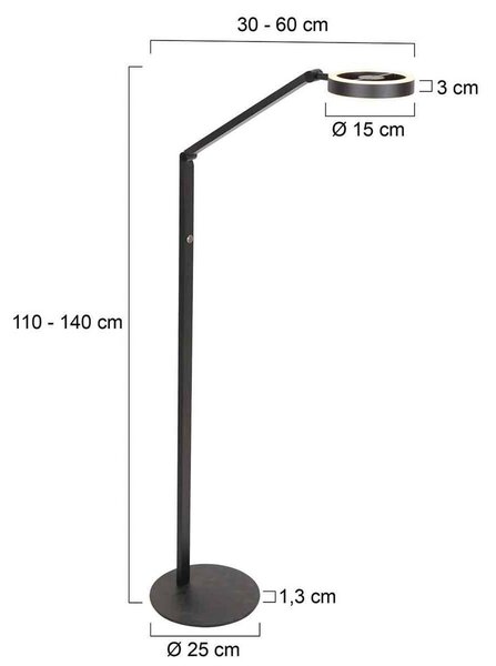 Steinhauer Lampa stojąca LED Ringlux, czarna, metalowa, regulowana możliwość ściemniania, czarny, salon / jadalnia, metal, nowoczesny