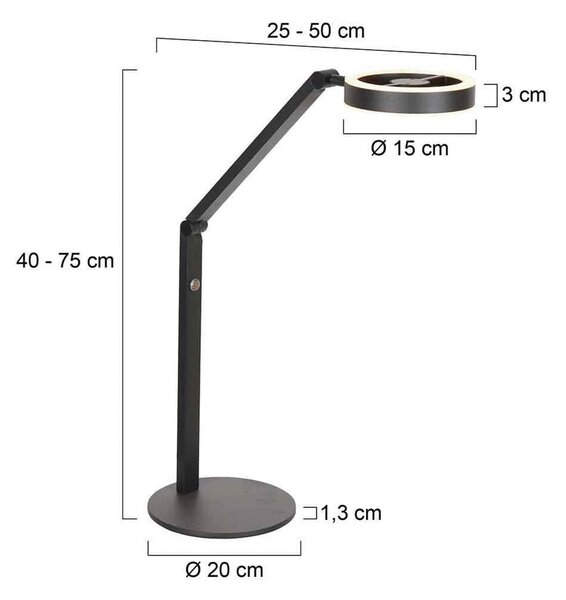 Steinhauer Lampa stołowa LED Ringlux, możliwość ściemniania, czarny, salon / jadalnia, metal, nowoczesny