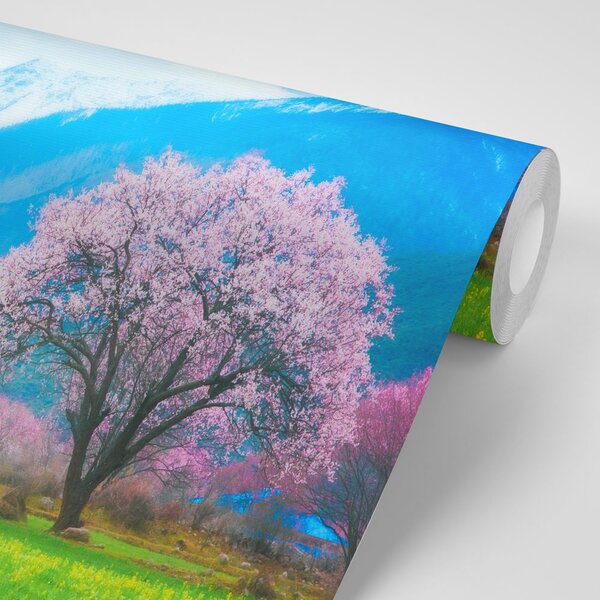 Fototapeta magiczne drzewo w środku gór