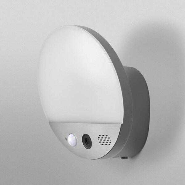 OSRAM SMART+ WiFi Kinkiet zewnętrzny ROUND, kamera, czujnik, szary możliwość ściemniania, aluminiowy / szary / cynkowy, tworzywo sztuczne, nowoczesny
