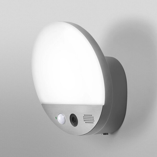 OSRAM SMART+ WiFi Kinkiet zewnętrzny ROUND, kamera, czujnik, szary możliwość ściemniania, aluminiowy / szary / cynkowy, tworzywo sztuczne, nowoczesny