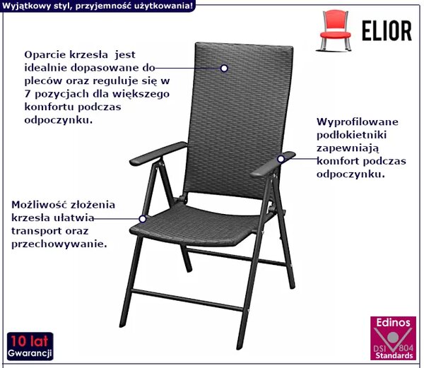 Zestaw czarnych składanych krzeseł ogrodowych H1-E86