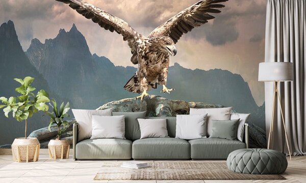 Tapeta orzeł z rozpostartymi skrzydłami nad górami