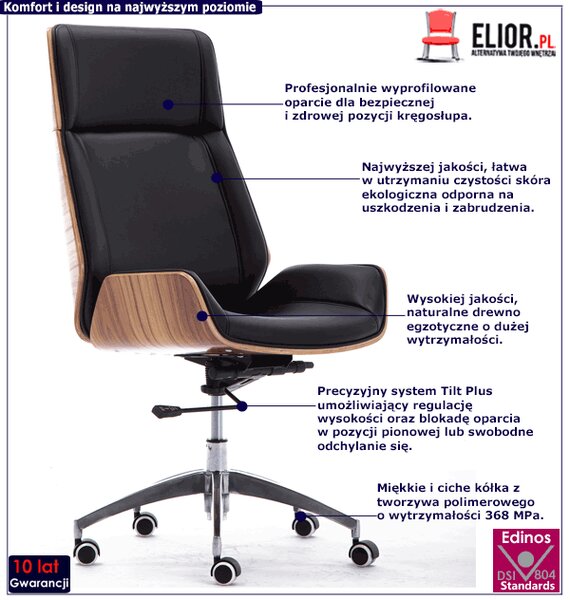Czarny skórzany fotel biurowy gabinetowy - Timbo
