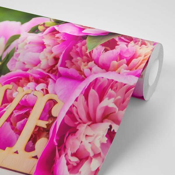 Fototapeta piwonie z napisem Love