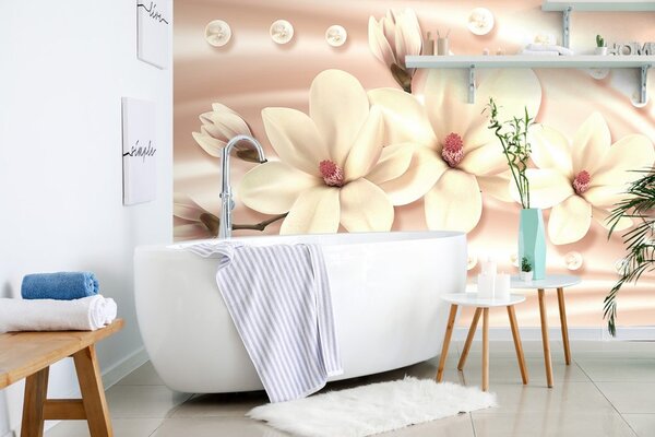 Tapeta luksusowa magnolia z perłami