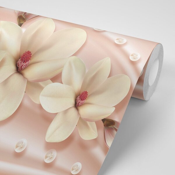Tapeta luksusowa magnolia z perłami