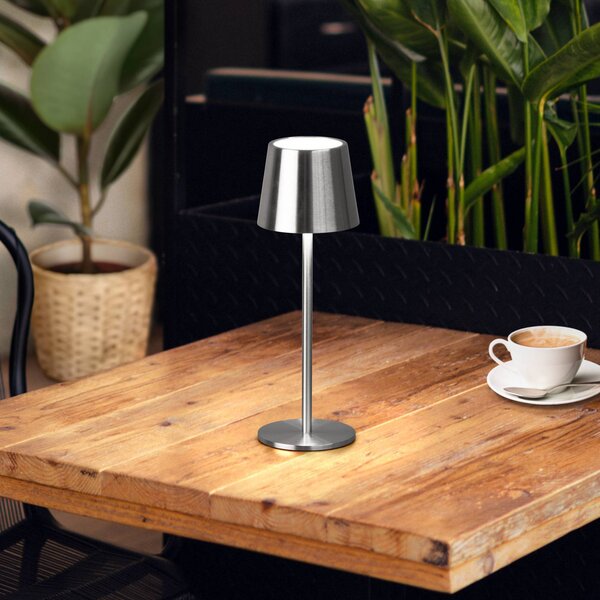 FH Lighting Lampa stołowa LED Roxi, niklowa, metalowa, IP54, ściemniana możliwość ściemniania, aluminiowy / szary / cynkowy, salon / jadalnia, metal, nowoczesny