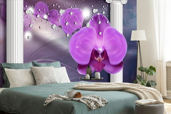Tapeta orchidea przy greckich kolumnach