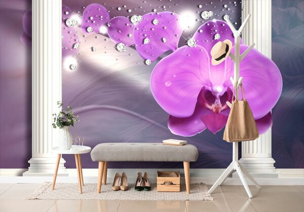 Tapeta orchidea przy greckich kolumnach