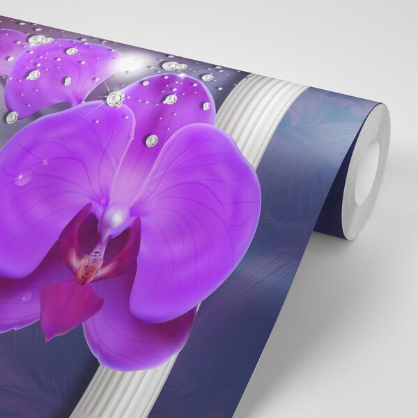 Tapeta orchidea przy greckich kolumnach