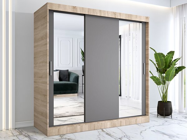 Szafa przesuwna dąb sonoma + antracyt 200 cm S4-C30