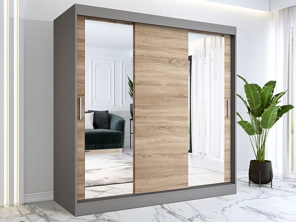 Szafa przesuwna antracyt + dąb sonoma 200 cm W6-L14