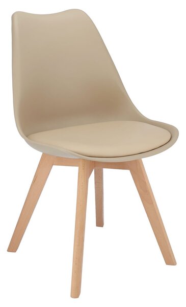 Beżowe krzesło drewniane z miękkim siedziskiem - Aklo