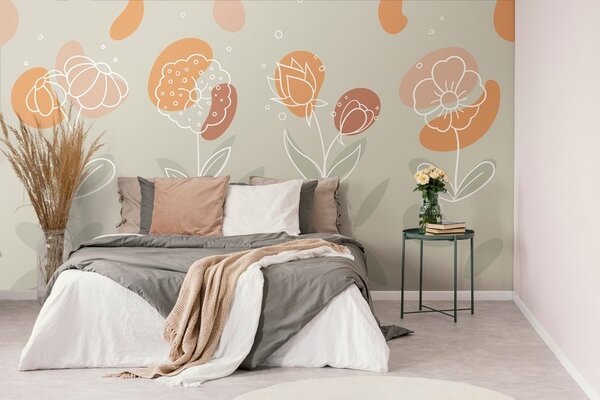 Tapeta minimalistyczne kwiaty w subtelnych kolorach