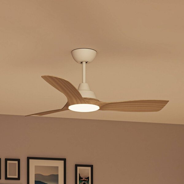 Philips Wentylator LED Olas, średnica 106 cm, drewno/biały, CCT, DC możliwość ściemniania, biały / opal, salon / jadalnia, tworzywo sztuczne, nowoczesny