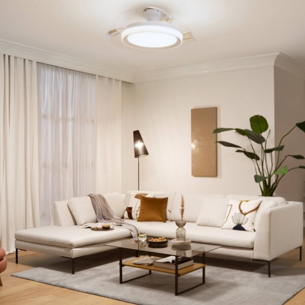 Philips Wentylator sufitowy LED Bliss, biały, DC, cichy możliwość ściemniania, biały / opal, salon / jadalnia, metal, nowoczesny
