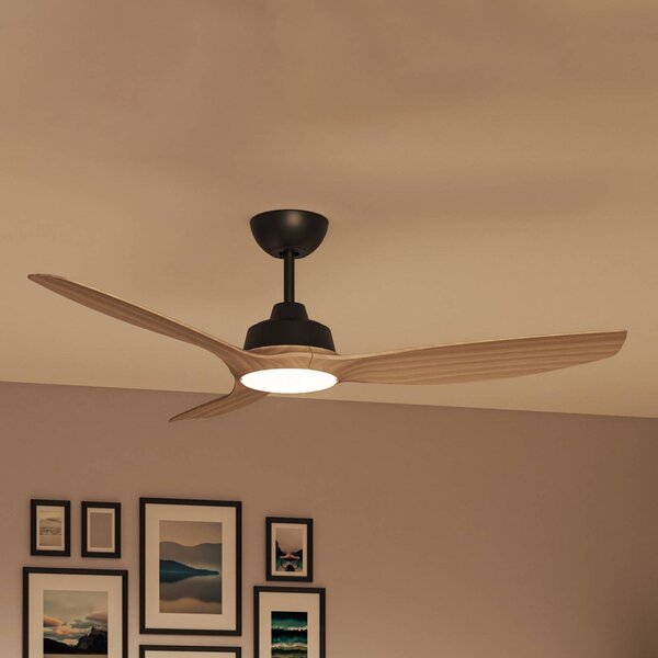 Philips Wentylator LED Olas, Ø 132 cm, brązowy/czarny, cichy możliwość ściemniania, jasne drewno, salon / jadalnia, tworzywo sztuczne, nowoczesny
