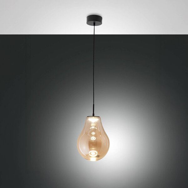 Fabas Luce Lampa wisząca Noa, możliwość ściemniania, kremowy / amber, salon / jadalnia, szkło, nowoczesny