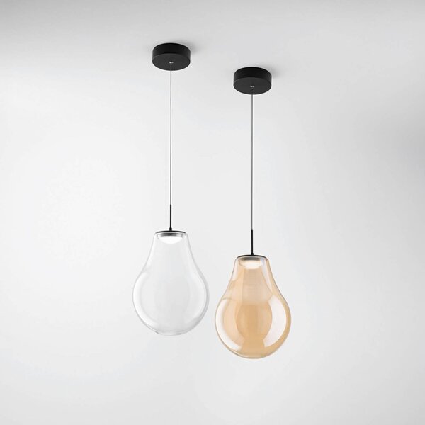 Fabas Luce Lampa wisząca Noa, możliwość ściemniania, kremowy / amber, salon / jadalnia, szkło, nowoczesny