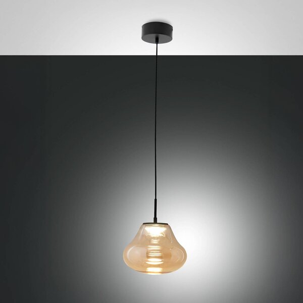 Fabas Luce Lampa wisząca szklana Deva, możliwość ściemniania, kremowy / amber, salon / jadalnia, szkło, nowoczesny