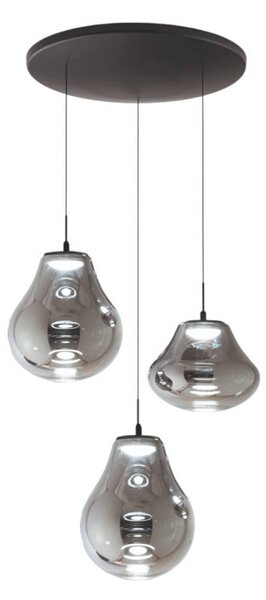 Fabas Luce Lampa wisząca szklana Deva, możliwość ściemniania, aluminiowy / szary / cynkowy, salon / jadalnia, szkło, nowoczesny