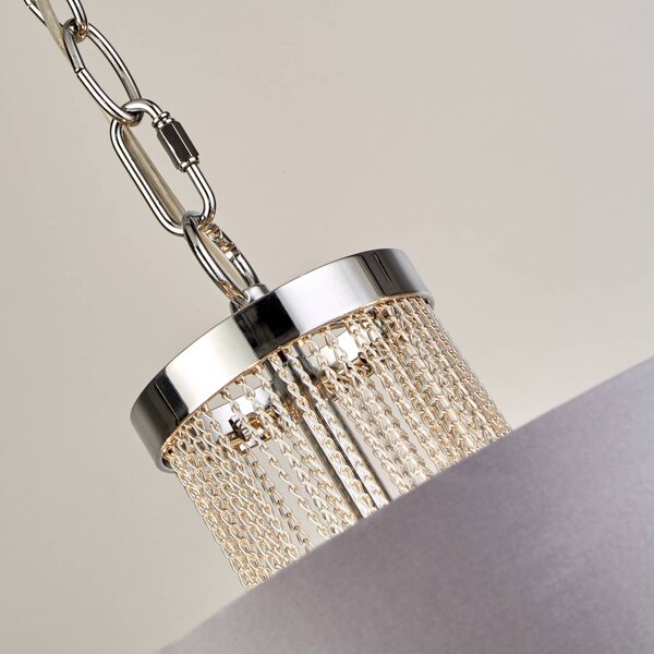 Searchlight Lampa wisząca Alina, możliwość ściemniania, aluminiowy / szary / cynkowy, salon / jadalnia, tkanina / materiał / jedwab, nowoczesny