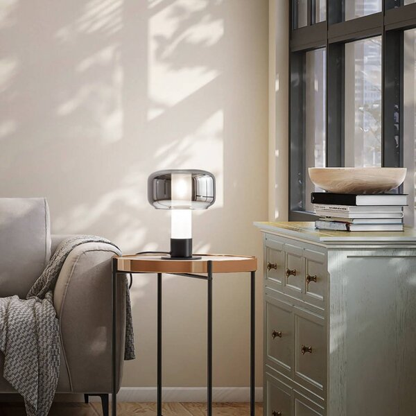 Fabas Luce Lampa stołowa LED Flick, możliwość ściemniania, aluminiowy / szary / cynkowy, salon / jadalnia, szkło, nowoczesny