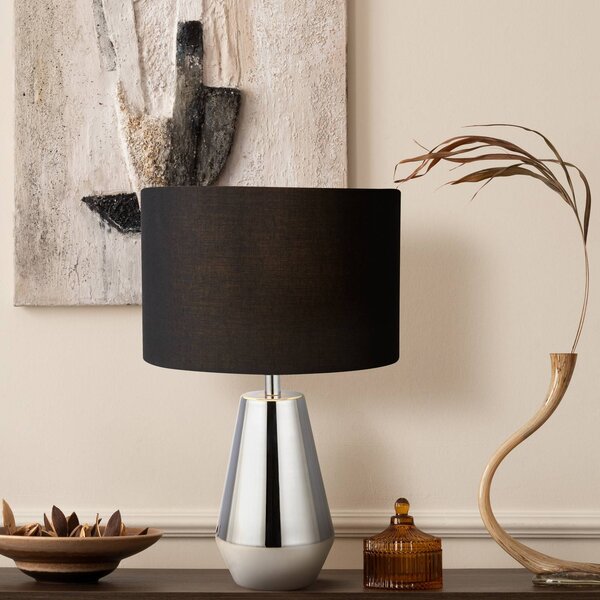 Searchlight Lampa stołowa Laynie, czarny, salon / jadalnia, tkanina / materiał / jedwab, nowoczesny