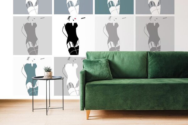 Tapeta pop art powab kobiety w szarym