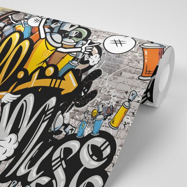 Tapeta graffiti na ścianie z cegły