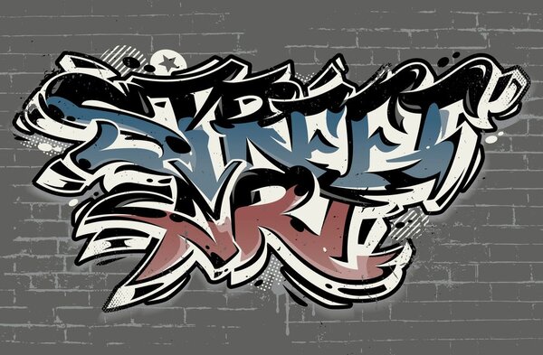 Tapeta z imitacją cegły i napisem Street Art