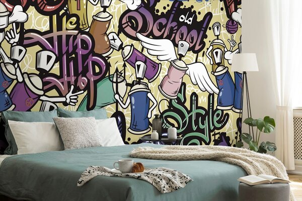 Tapeta radosna sztuka street art z żółtym kontrastem