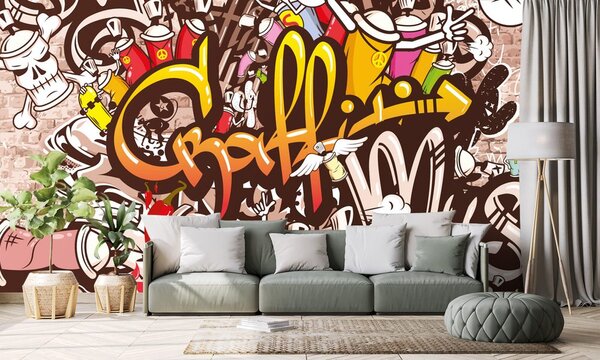 Tapeta wesoła ściana graffiti
