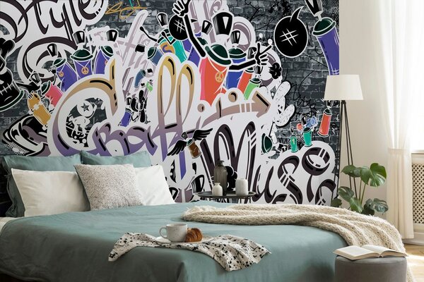 Tapeta modna fioletowa ściana graffiti