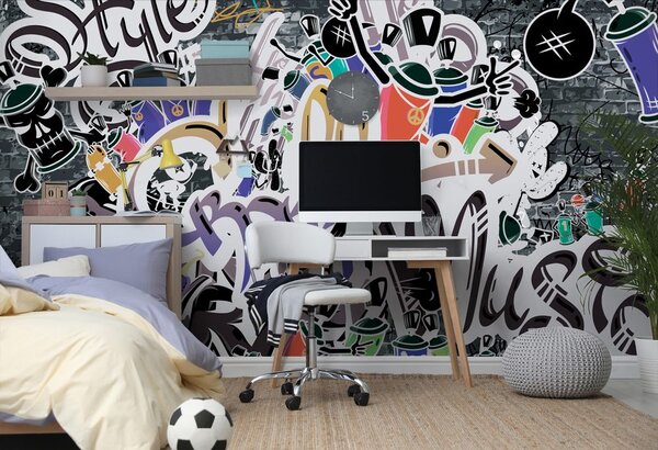 Tapeta modna fioletowa ściana graffiti
