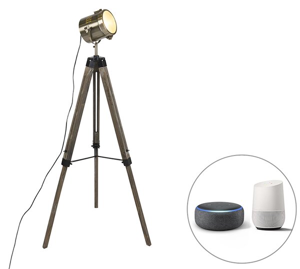 Inteligentna lampa podłogowa ze statywem z drewna i reflektorem studyjnym z WiFi B35 - Braha Oswietlenie wewnetrzne