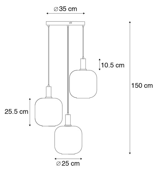 Lampa wisząca czarna ze złotym i przydymionym szkłem z 3 PUCC - Zuzanna