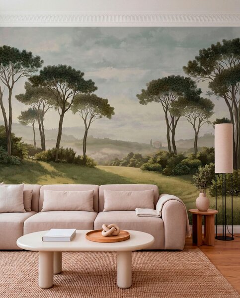 Fototapety Krajobraz z drzewami, łąką i mgłą w oddali, Fototapety Natura, w05122v1 : Uwalls.pl