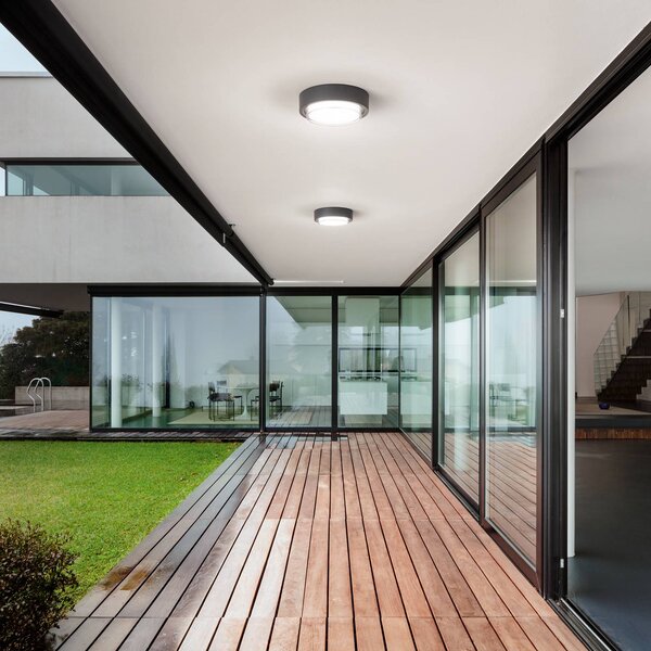 Fabas Luce Lampa sufitowa zewnętrzna LED Owen, ciemnoszara, metal, 23 cm, IP65 Owen, czarny, aluminium, nowoczesny