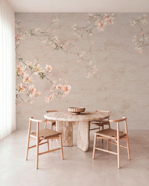 Fototapety Delikatne kwiatowe gałązki w stylu chinoiserie na jasnym tle, Fototapety Vintage, w05427 : Uwalls.pl