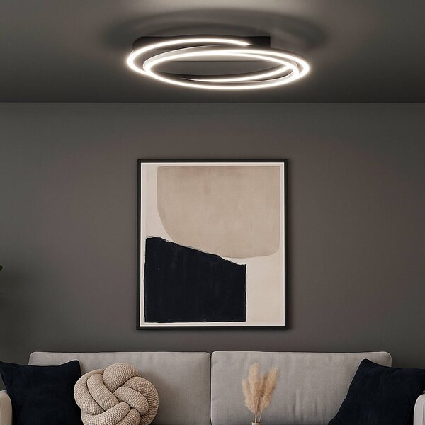 FISCHER & HONSEL Lampa sufitowa LED Kiku, możliwość ściemniania, czarny, salon / jadalnia, metal, nowoczesny