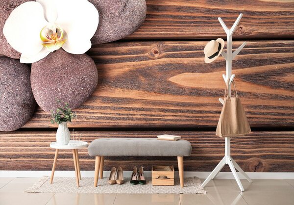 Fototapeta kamienie wellness na drewnie