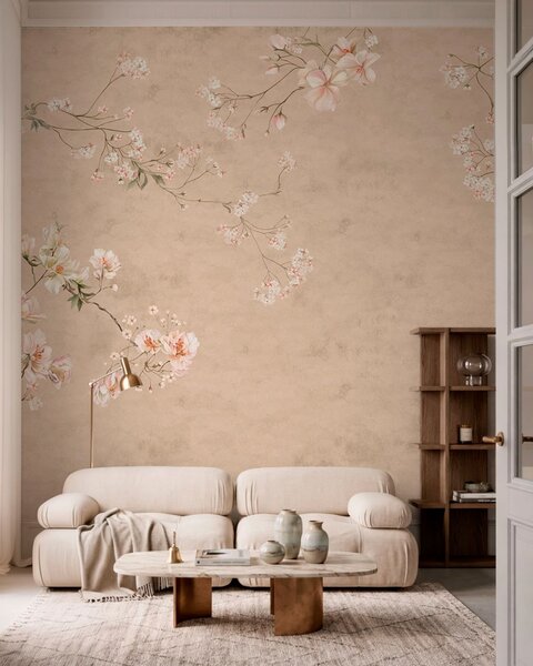 Fototapety Kwiatowe motywy w stylu chinoiserie na ciepłym beżowym tle, Fototapety Vintage, w05427v2 : Uwalls.pl